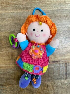 Lamaze Blue Clip & Go My Friend 10 in Plush Doll Rattle Crinkle Texture Sensory